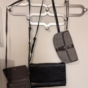 J. Crew (Shoulder bag)/Indigo (Wallet purse)/Banana Republic (Tweed wristlet).